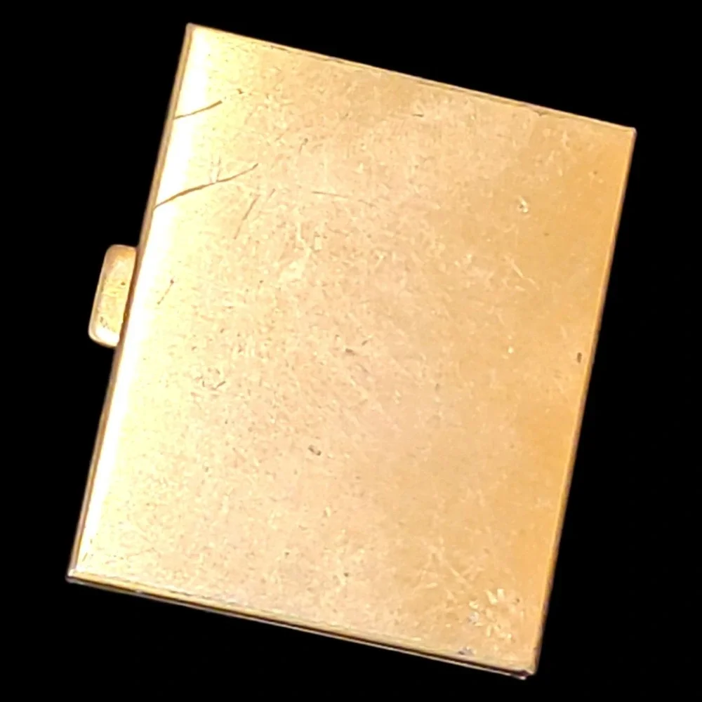 Vintage Gold Tone Powder Compact Mirror Geometric Logo Vanity Case Compact